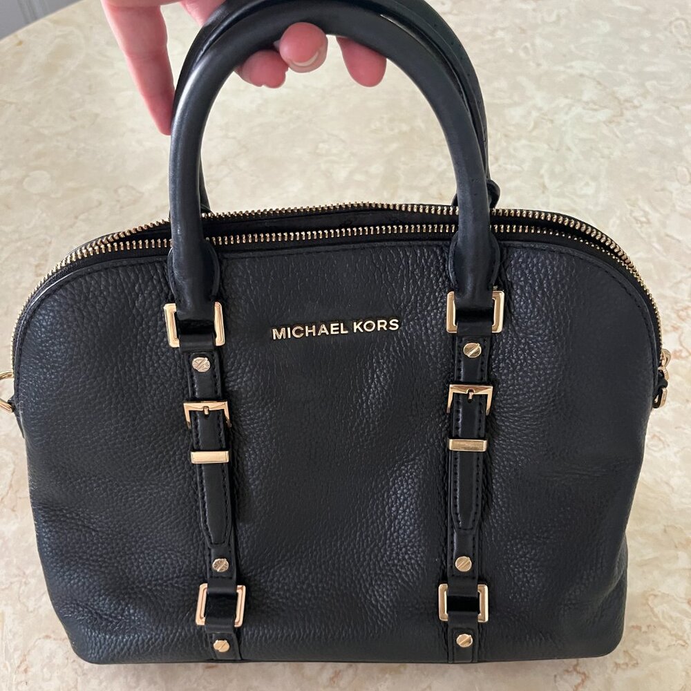 Michael Kors Bedford Legacy Dome Satchel Black Pebbled Leather with Gold - Picture 2 of 9